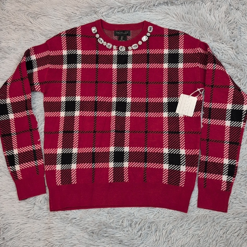 Rachel Zoe Shirt Womens S Red Plaid Top Soft Career Comfort Casual Studded